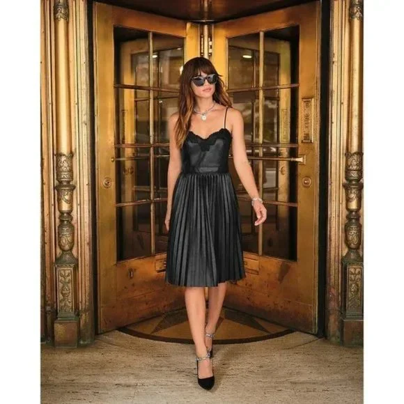 chinese dress ladies Women's Something to Behold Brown Faux Leather Short Sleeve Belted Midi Dress | Size: L main image 1